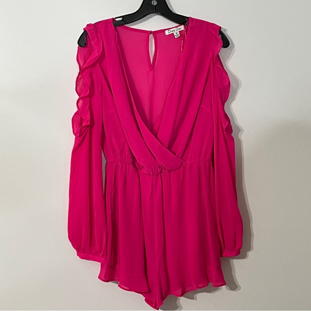 Dress Day Pink Ruffle Detail Sheer Romper